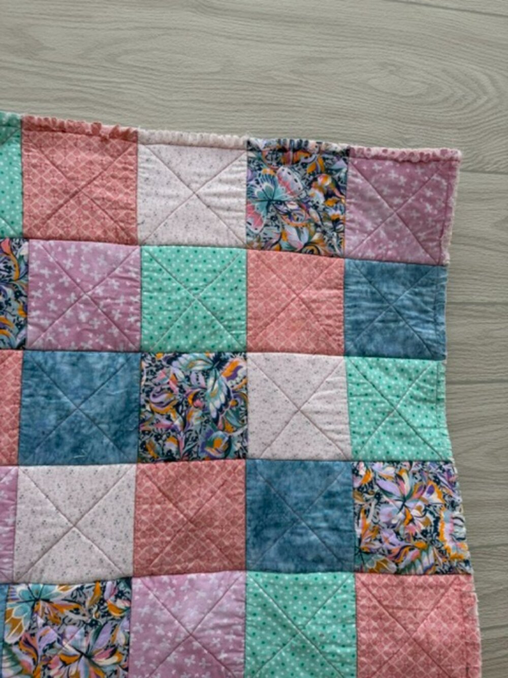 Homemade Small Multicolored Rag Quilt/Baby Blanket - Picture 9 of 12